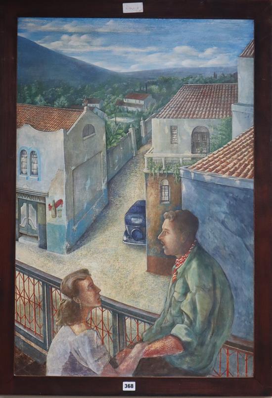 Peter Messer, egg tempera on panel, Under The Volcano, signed, 91 x 60cm